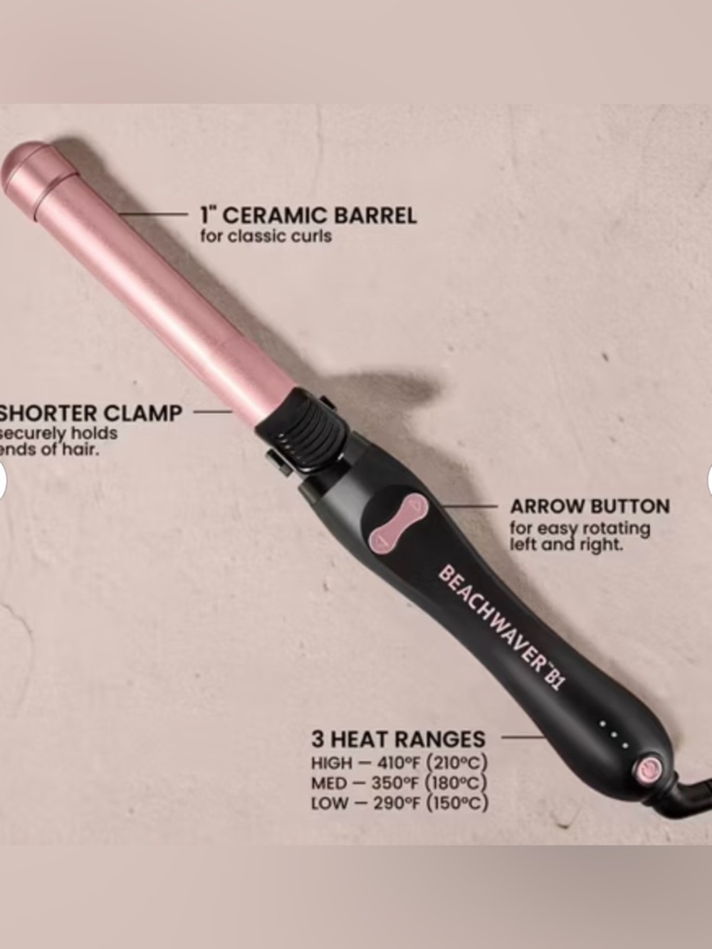Beachwaver B1 Curling Iron in Rose Pink and Black - Picture 5 of 5